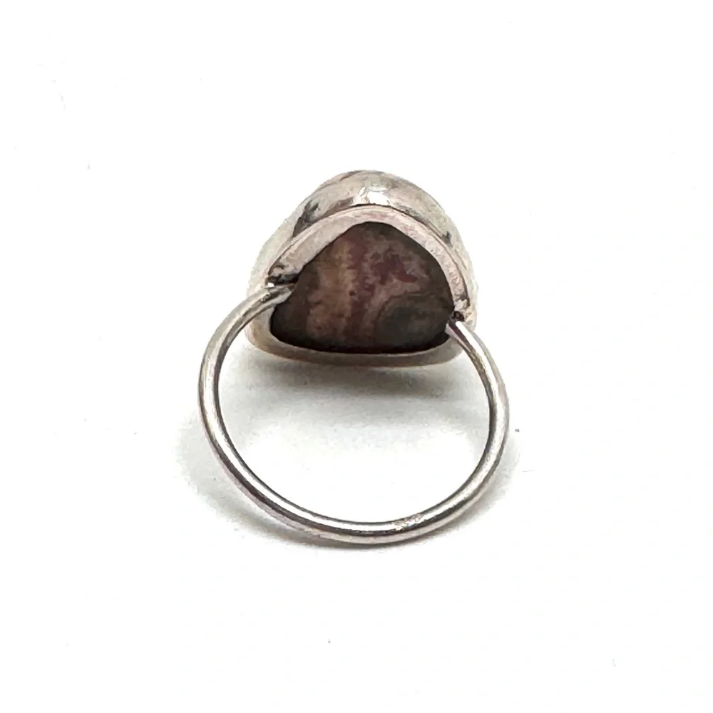 Vintage Pink Rhodochrosite Sterling Silver Statement Ring Size 8